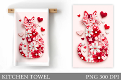 Floral Cat Kitchen Towel Design. Floral Cat Sublimation Product Image 1