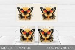 Butterfly Mug Sublimation. Butterfly Flowers Mug Design Product Image 1