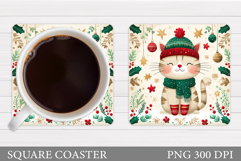 Christmas Cat Coaster Design. Christmas Coaster Sublimation Product Image 1