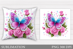 Butterfly Flowers Sublimation. Butterfly Pillow Sublimation Product Image 1