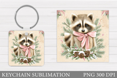 Christmas Raccoon Keychain. Christmas Keychain Sublimation Product Image 1