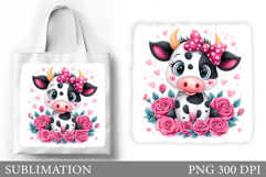 Cute Cow Tote Bag Sublimation. Cow Flowers Sublimation Product Image 1