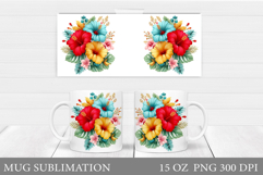 Hibiscus Mug Sublimation. Floral Mug Wrap Design Product Image 1