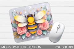 Bee Mouse Pad Sublimation. Bee Flowers Mouse Pad Design Product Image 1