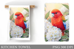 Parrot Kitchen Towel. Flowers Kitchen Towel Sublimation Product Image 1