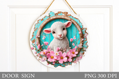 Cute Lamb Door Sign Sublimation. Spring Door Sign Design Product Image 1