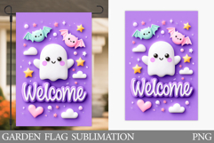 Cute Halloween Garden Flag. Cute Ghost Pumpkin Garden Flag Product Image 1
