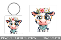 Cute Cow Keychain Design. Cute Cow Sublimation Product Image 1
