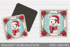 Christmas Lama Magnet. Christmas Magnet Sublimation Product Image 1