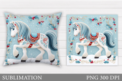 Christmas Horse Pillow Design. Christmas Pillow Sublimation Product Image 1