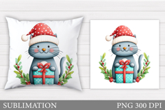 Christmas Cat Pillow Design. Christmas Pillow Sublimation Product Image 1