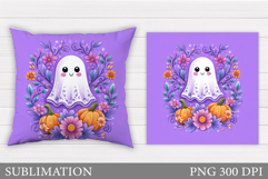 Cute Ghost Pillow Design. Cute Ghost Sublimation Product Image 1
