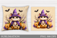 Halloween Cat Pillow Design. Cute Halloween Sublimation Product Image 1