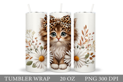 Cute Cat Tumbler Design. Cat Flowers Tumbler Sublimation Product Image 1