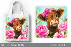 Cute Cow Tote Bag Sublimation. Cow Flowers Sublimation Product Image 1