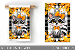Fall Raccoon Kitchen Towel. Fall Kitchen Towel Sublimation Product Image 1