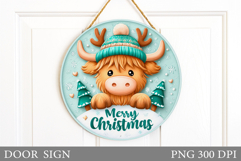 Christmas Cow Door Sign. Christmas Door Sign Sublimation Product Image 1