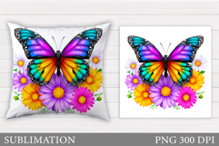 Butterfly Flowers Sublimation. Butterfly Pillow Sublimation Product Image 1
