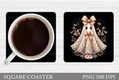 Cute Ghost Coaster Design. Cute Halloween Sublimation Product Image 1