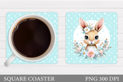 Cute Bunny Coaster Design. Bunny Flowers Coaster Sublimation Product Image 1