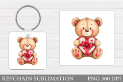 Valentines Bear Keychain. Valentines Keychain Sublimation Product Image 1