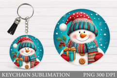 Cute Snowman Keychain Sublimation. Christmas Keychain Design Product Image 1