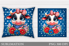 Patriotic Cow Pillow Design. Patriotic Pillow Sublimation Product Image 1