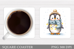 Christmas Penguin Coaster. Christmas Coaster Sublimation Product Image 1