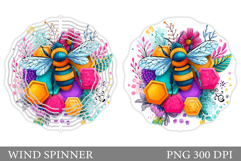 Bee Wind Spinner Sublimation. Flowers Wind Spinner Design Product Image 1