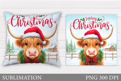 Christmas Cow Pillow Design. Christmas Pillow Sublimation Product Image 1