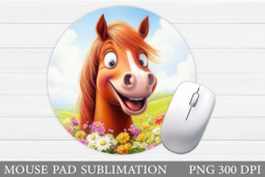 Funny Horse Mouse Pad Design. Cute Horse Round Mouse Pad Product Image 1