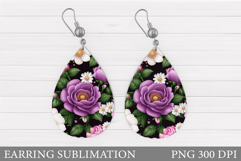 Flowers Teardrop Earring Design. Flowers Earring Sublimation Product Image 1