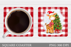 Christmas Giraffe Coaster. Christmas Coaster Sublimation Product Image 1