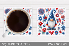 Patriotic Gnome Coaster. Patriotic Coaster Sublimation Product Image 1