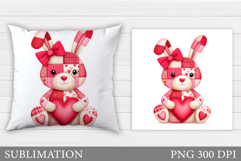 Valentines Bunny Pillow Sublimation. Valentine Pillow Design Product Image 1