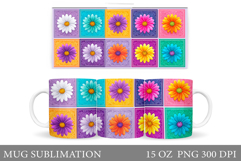 Daisy Flowers Mug Sublimation. Floral Mug Wrap Design Product Image 1