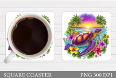 Turtle Square Coaster Design. Sea Turtle Coaster Sublimation Product Image 1