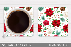 Poinsettia Coaster Sublimation. Christmas Coaster Design Product Image 1
