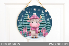 Christmas Cow Door Sign. Christmas Door Sign Sublimation Product Image 1