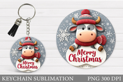 Christmas Cow Keychain. Christmas Keychain Sublimation Product Image 1