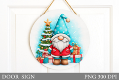 Christmas Gnome Door Sign. Christmas Round Sign Sublimation Product Image 1