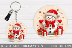 Cute Snowman Keychain Sublimation. Christmas Keychain Design Product Image 1