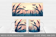 Dragonfly Mug Design. Flowers Mug Sublimation Product Image 1