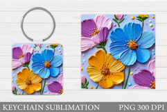 Flowers Keychain Sublimation. Floral Keychain Design Product Image 1