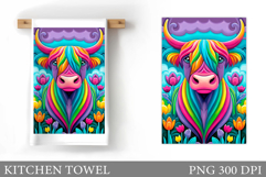 Highland Cow Kitchen Towel. Cow Flowers Kitchen Towel Design Product Image 1