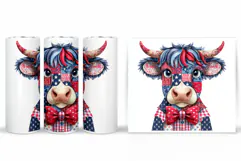 Patchwork Cow Tumbler. Patriotic Tumbler Sublimation Product Image 2