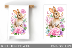 Cute Bunny Kitchen Towel Design. Cute Bunny Sublimation Product Image 1