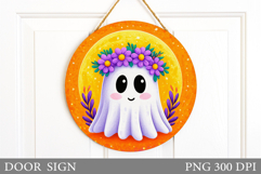 Cute Ghost Door Sign Design. Halloween Door Sign Sublimation Product Image 1