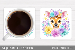 Cute Deer Coaster Sublimation. Deer Flowers Coaster Design Product Image 1