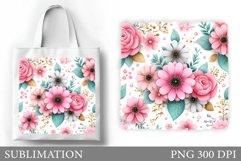 3D Flowers Tote Bag Design. Floral Tote Bag Sublimation Product Image 1